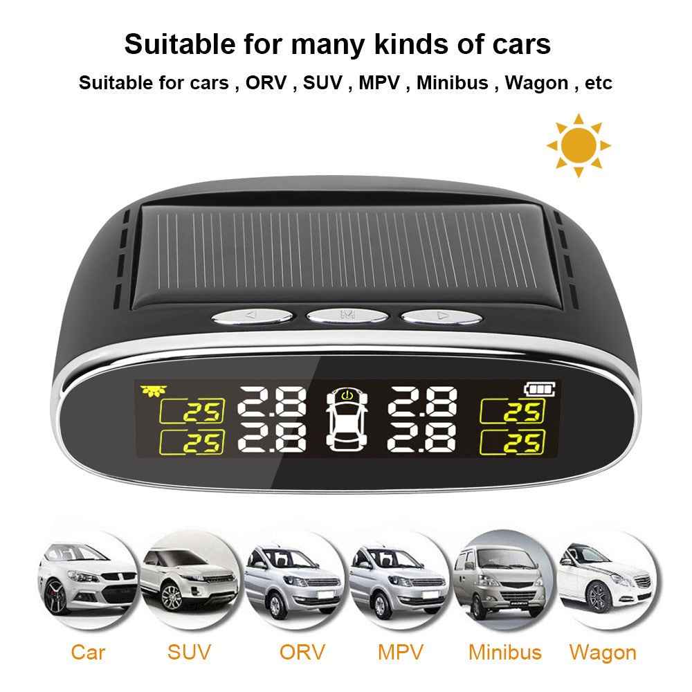 TY07 Solar Powered TPMS Wireless Car Tire Pressure Monitoring System with 4 Internal Sensors