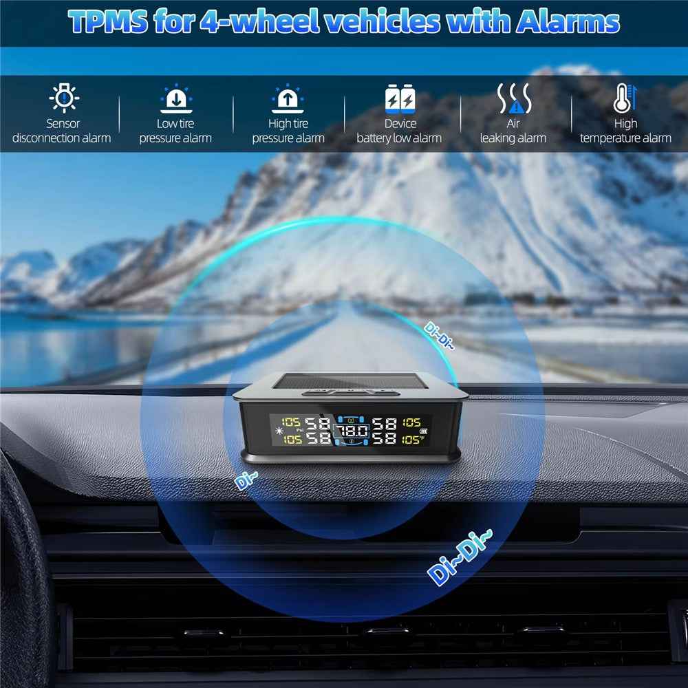 T15 Solar TPMS Car Tire Pressure Cabin Temperature Monitoring System with 4 Internal Sensors