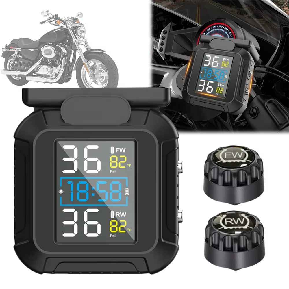 MT20 USB / Solar Charging Motorcycle TPMS Tire Pressure Monitoring System with Real Time Display