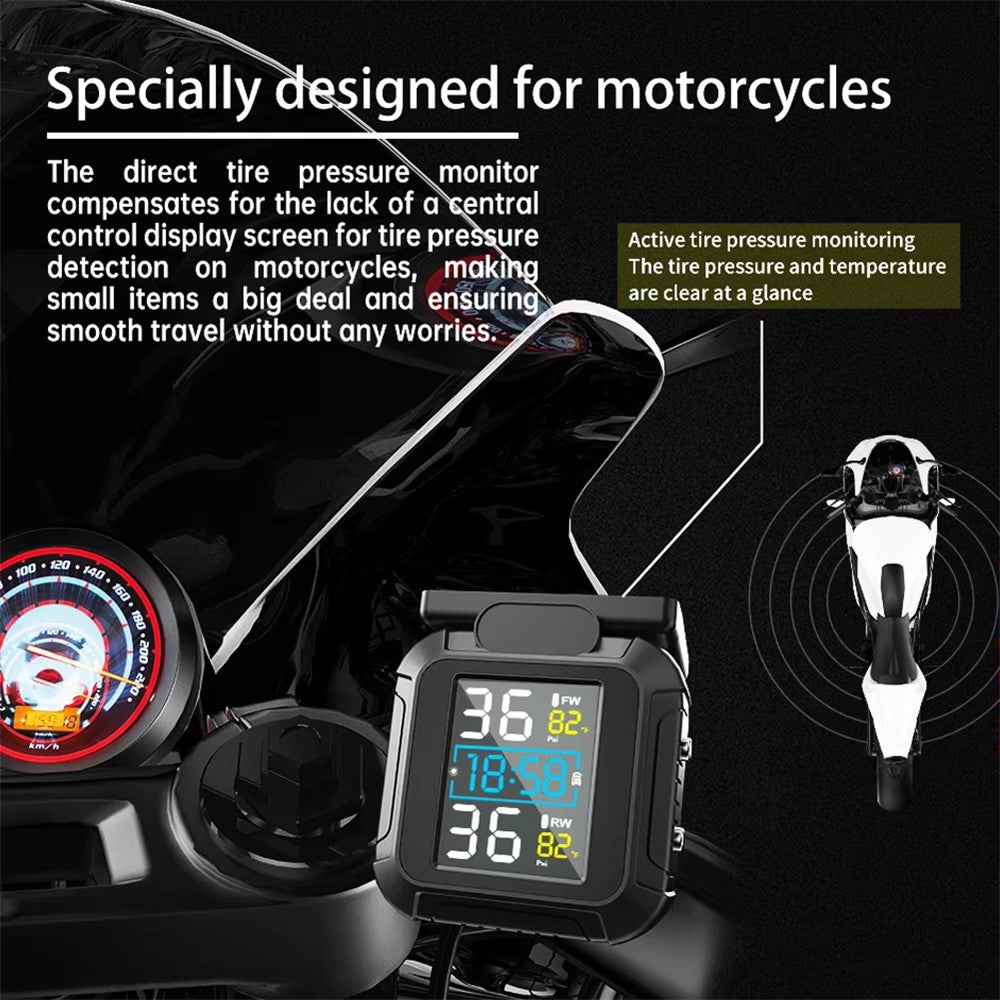 MT20 USB / Solar Charging Motorcycle TPMS Tire Pressure Monitoring System with Real Time Display