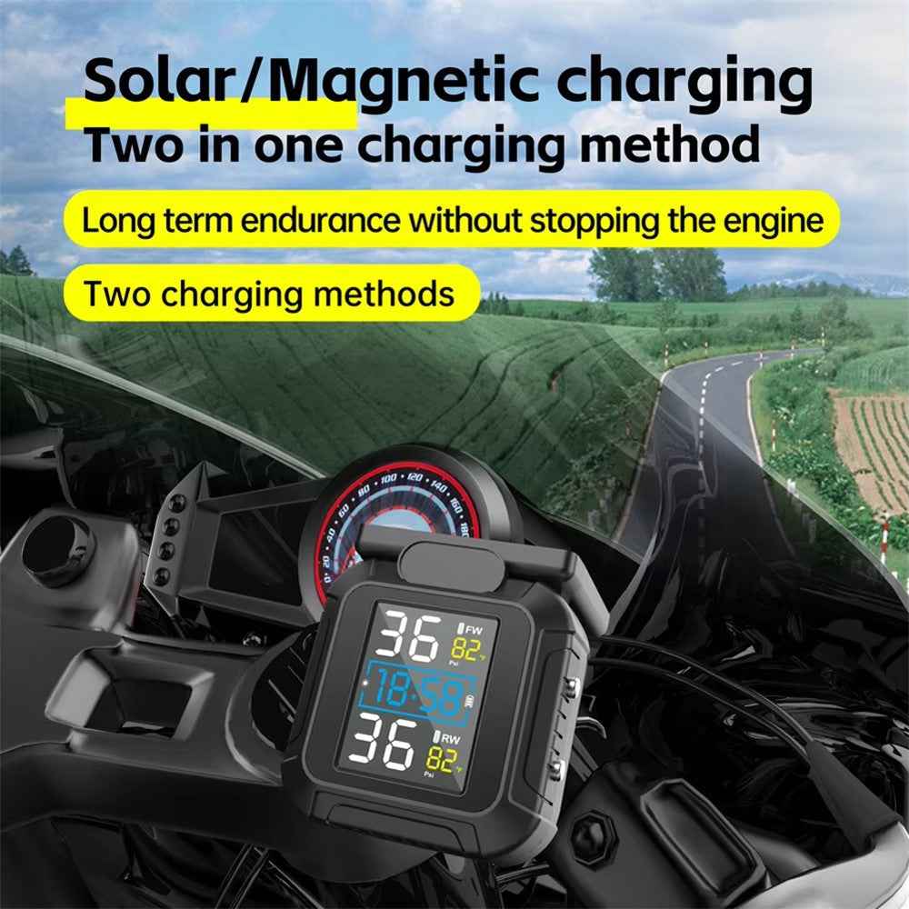 MT20 USB / Solar Charging Motorcycle TPMS Tire Pressure Monitoring System with Real Time Display