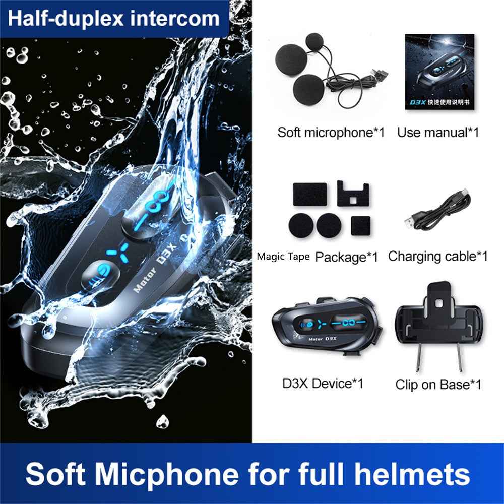 D3X For Motorcycle Helmet Bluetooth-compatible Headset 600m Half Duplex Intercom System - Soft Mic