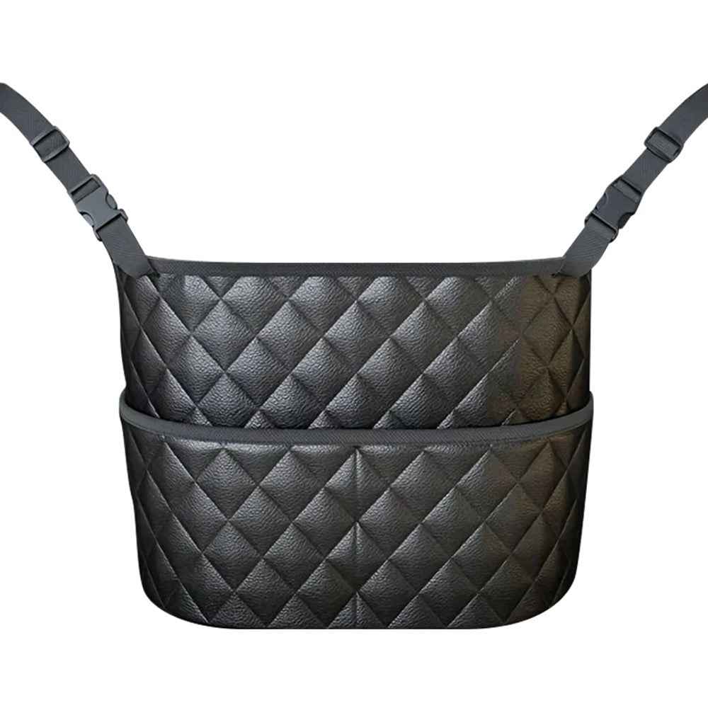 Dual Pocket Design Car Seat Storage Bag Embroidery PU Leather Hanging Organizer Between Back Seats
