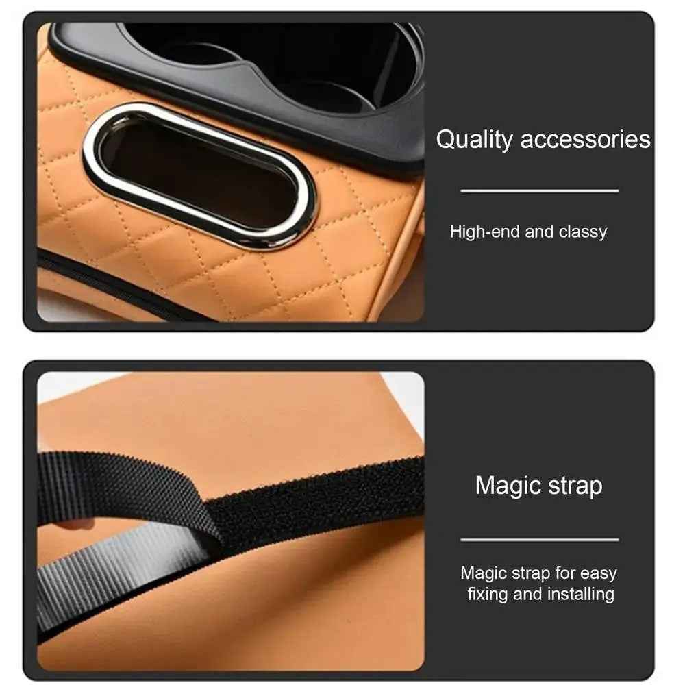 Universal Car Armrest Pad Storage Organizer PU Leather Tissue Box Central Cup Holder - Black  /  Red