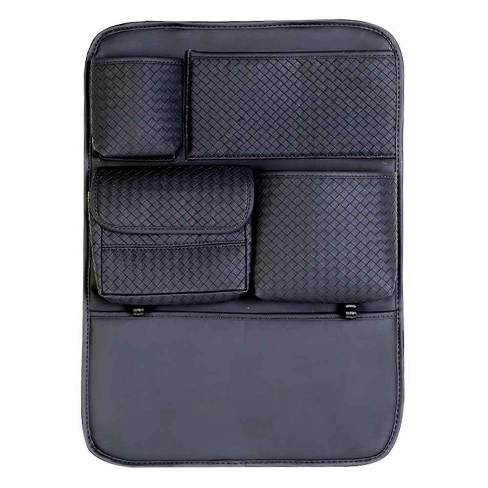 Car Seat Back Organizer Rhombus Texture PU Leather Multi-Pocket Storage Bag for Water Bottle  /  Umbrella Holder