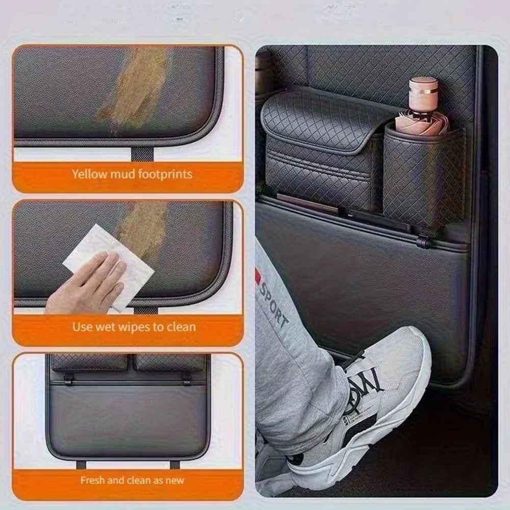 Car Seat Back Organizer Rhombus Texture PU Leather Multi-Pocket Storage Bag for Water Bottle  /  Umbrella Holder