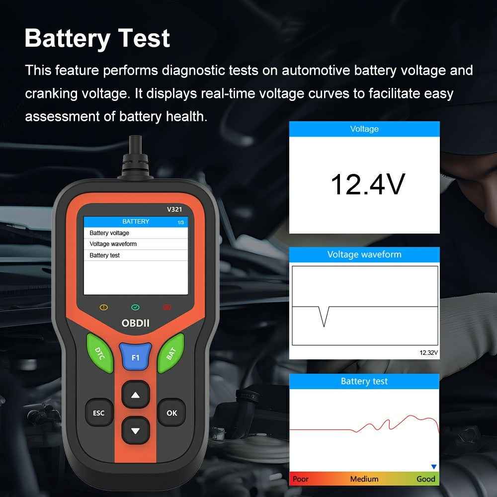 V321 2.4 Inch Color Screen OBD2 Car Diagnostic Scanner Engine Code Reader Battery Health Test Tool