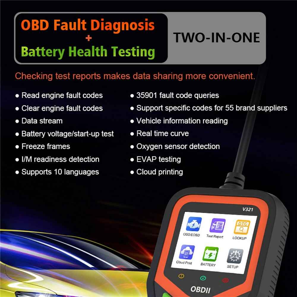 V321 2.4 Inch Color Screen OBD2 Car Diagnostic Scanner Engine Code Reader Battery Health Test Tool