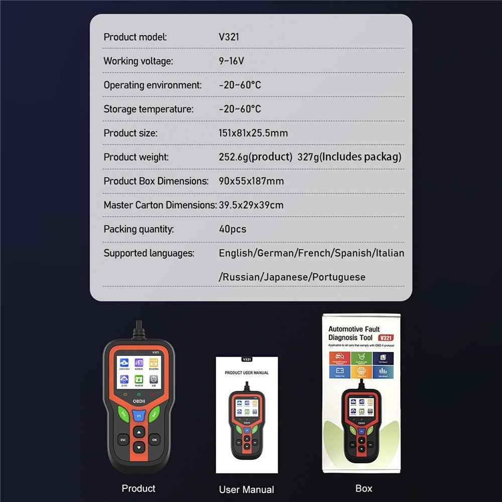 V321 2.4 Inch Color Screen OBD2 Car Diagnostic Scanner Engine Code Reader Battery Health Test Tool