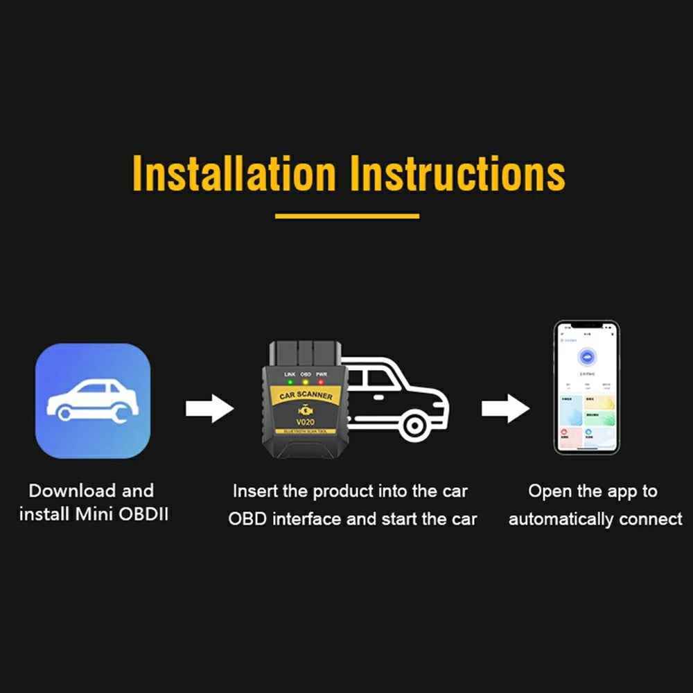 V020 Bluetooth-compatible OBD2 Scanner ELM327 Car Diagnostic Tool Battery Tester Engine Fault Code Reader