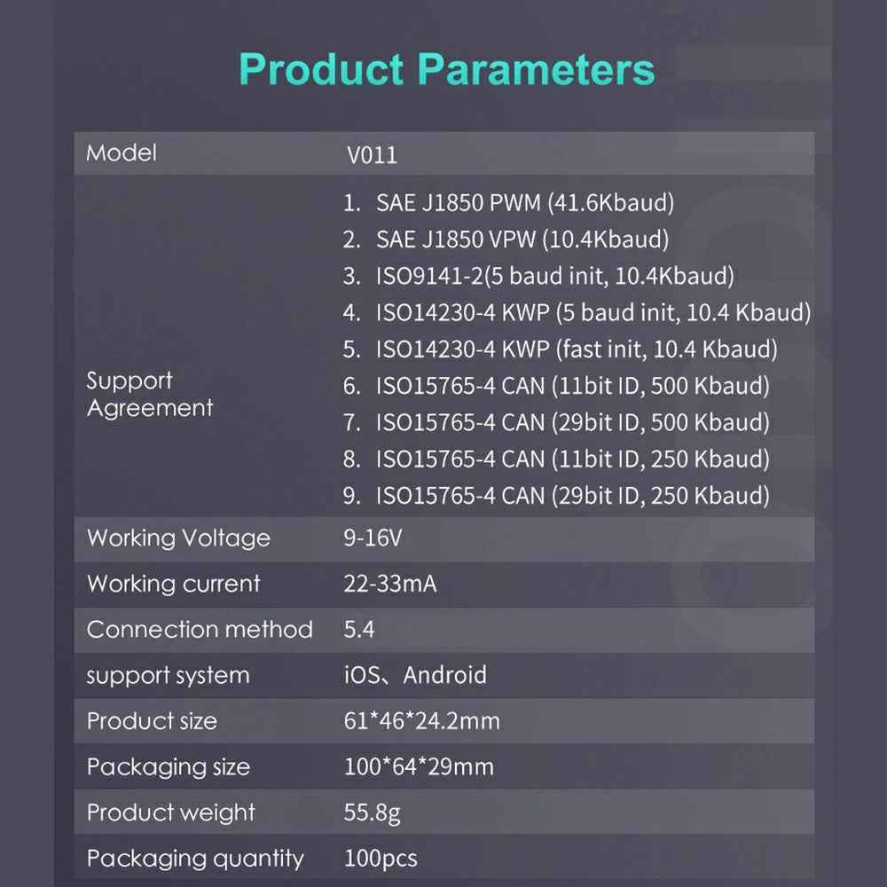 V011 Bluetooth-compatible OBD2 Car Diagnostic Scanner for iOS  /  Android Engine Light Fault Code Reader