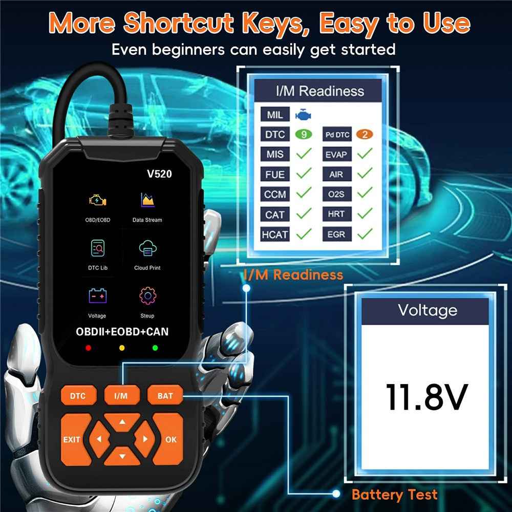 V520 2.8 Inch TFT Color Screen OBD2 Car Diagnostic Scanner for 1996 and Later Vehicles Engine Check Fault Codes Reader