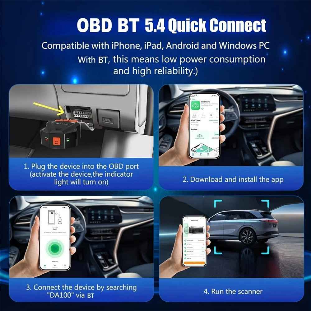 DA100 Bluetooth-compatible OBD Car Diagnostic Scanner Automotive Engine Fault Code Reader for Android iOS