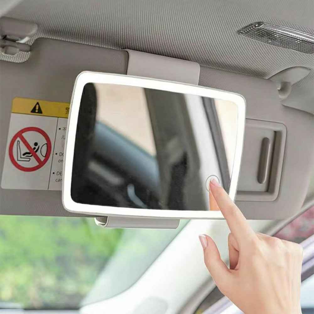 Car Sun Visor Mount Rechargeable LED Makeup Mirror Vehicle Interior Illuminated Vanity Mirror