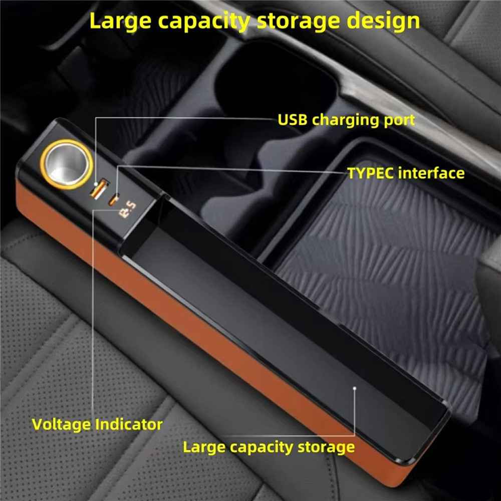 Car Seat Gap Filler Organizer with USB-A + USB-C Fast Charging Ports Multifunctional Storage Box - Black