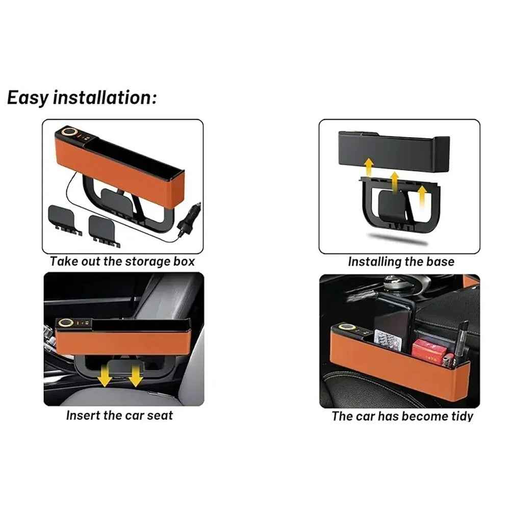 Car Seat Gap Filler Organizer with USB-A + USB-C Fast Charging Ports Multifunctional Storage Box - Black