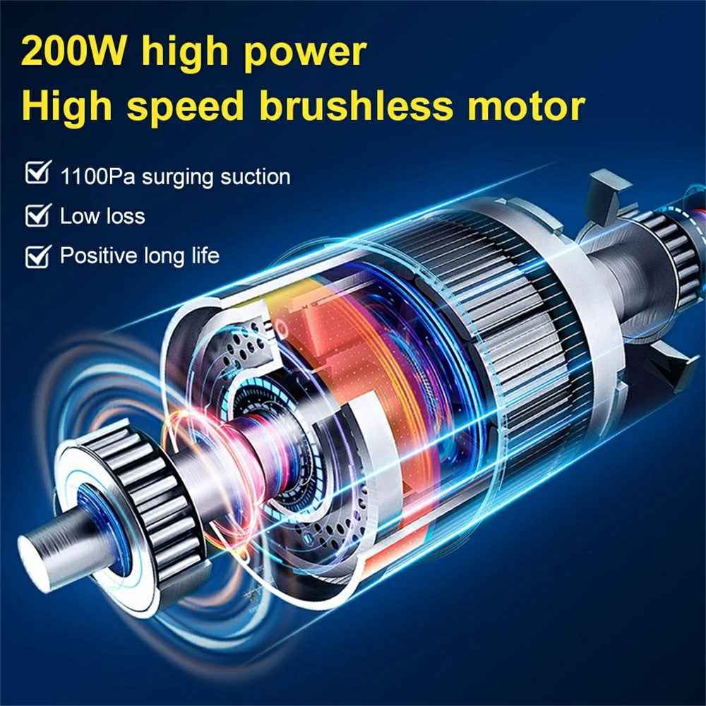 Brushless Motor Car Vacuum Cleaner 200W High Power Multifunction Handheld Cordless Suction Blower - Black