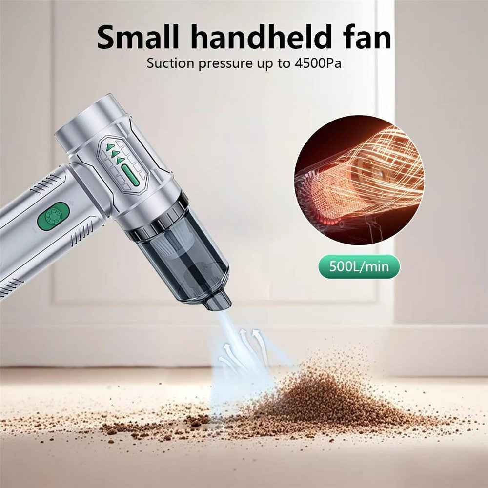 2 in 1 Car Wireless Handheld Turbofan 3 Gears Adjustable 4500Pa 100000 RPM High Speed Vacuum Blower - Silver