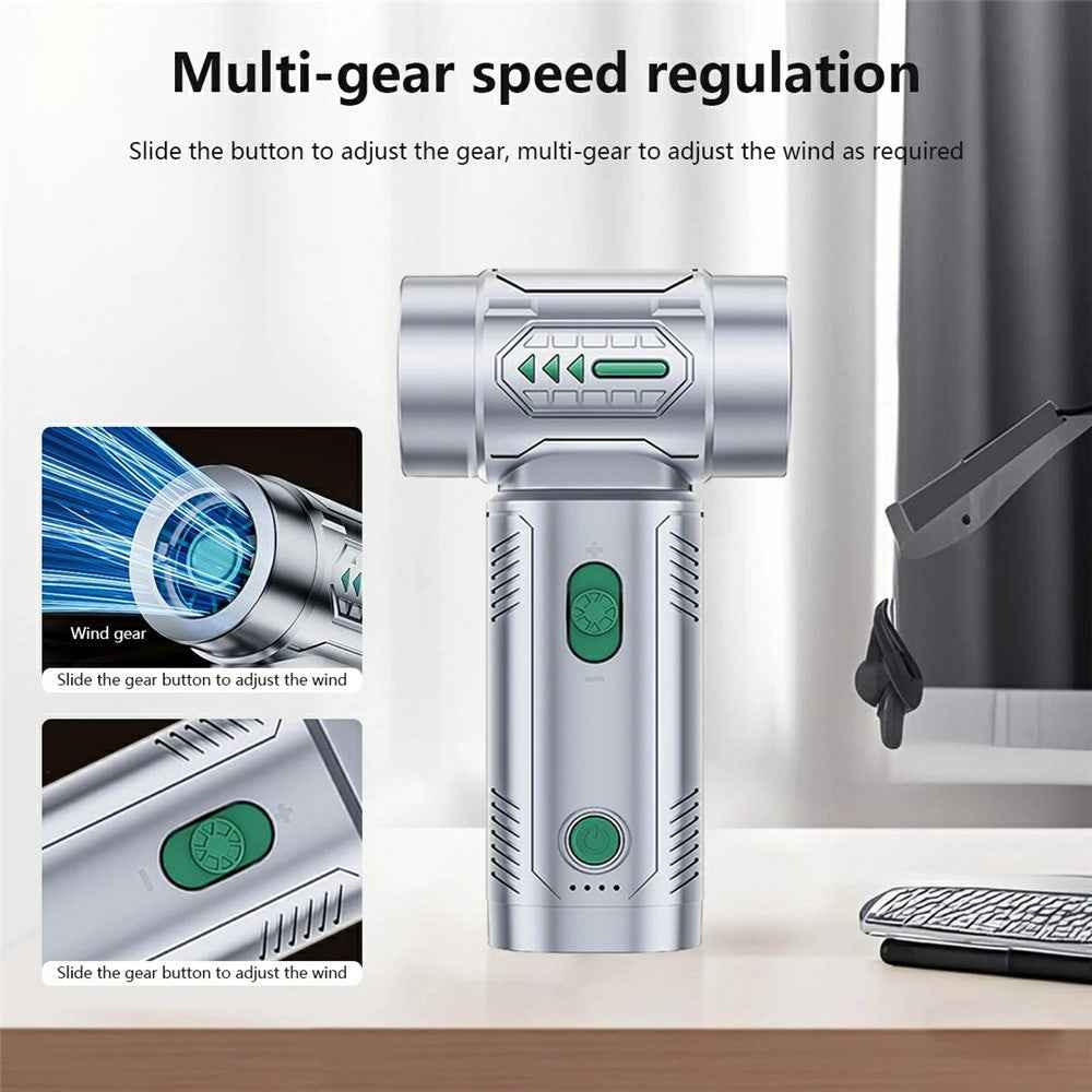 2 in 1 Car Wireless Handheld Turbofan 3 Gears Adjustable 4500Pa 100000 RPM High Speed Vacuum Blower - Silver