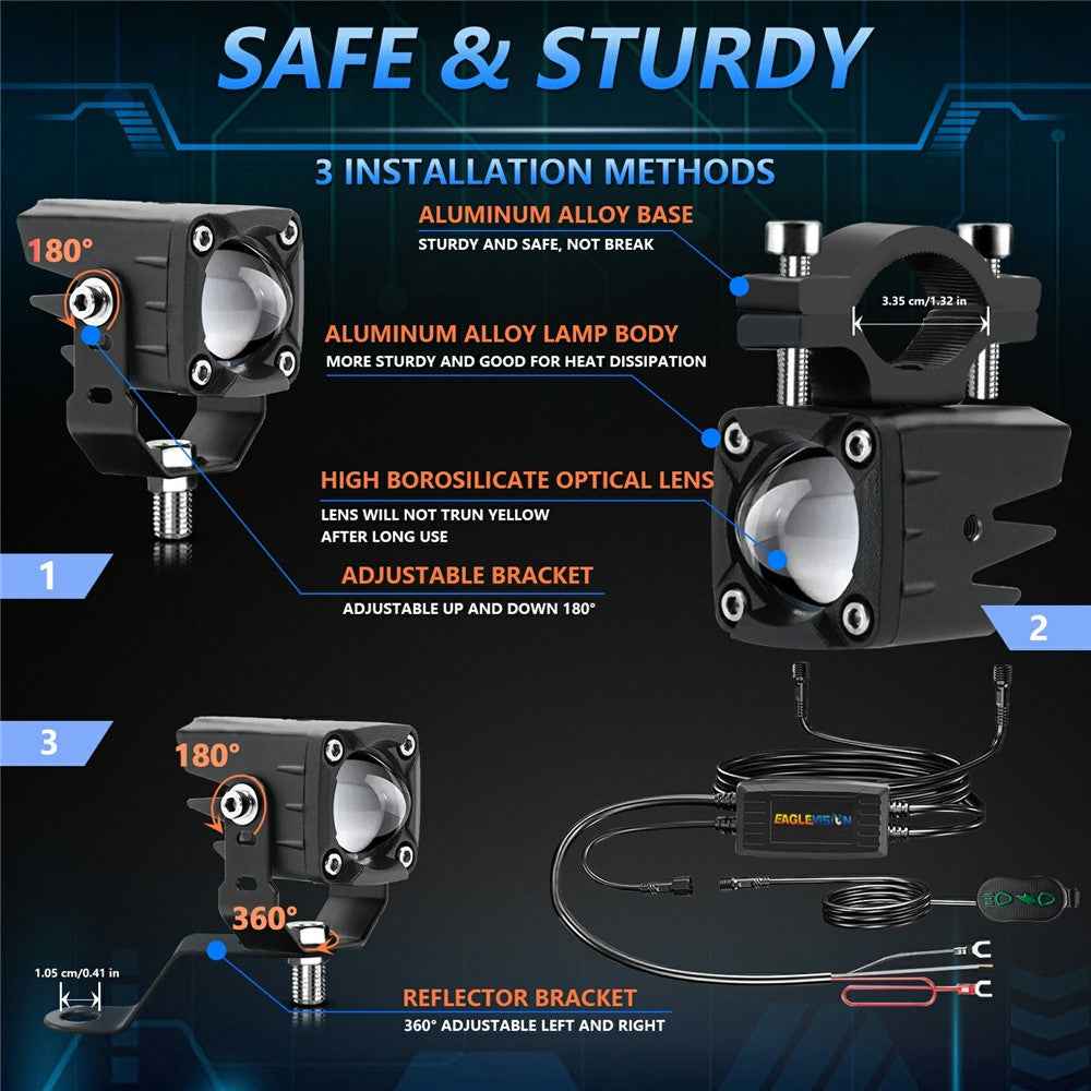 M1 Plus 2Pcs For Motorcycle LED Spotlight IP68 Waterproof Electric Vehicle Auxiliary Headlight Devil Eye Lamp