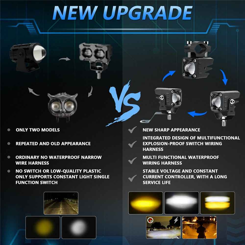 M1 Plus 2Pcs For Motorcycle LED Spotlight IP68 Waterproof Electric Vehicle Auxiliary Headlight Devil Eye Lamp