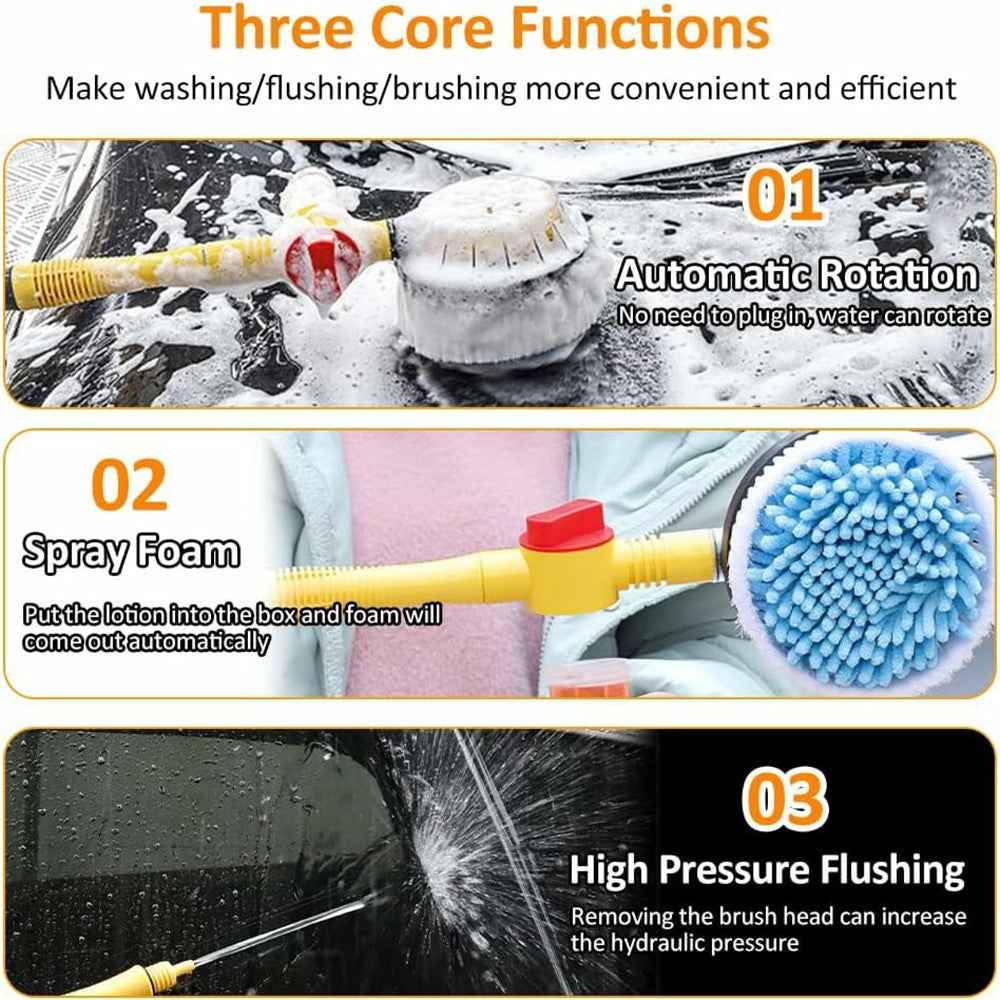 Portable Car Washing Kit with Replacement Chenille Cover Car Wash Brush Rotary Mop Automatic Foam Cleaner