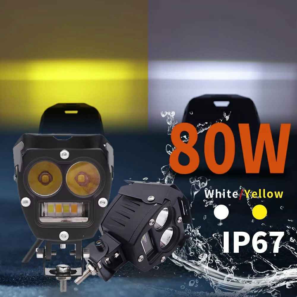 3800lm High Power Motorcycle Auxiliary Spotlight IP67 Waterproof Dual Color High Low Beam Headlight