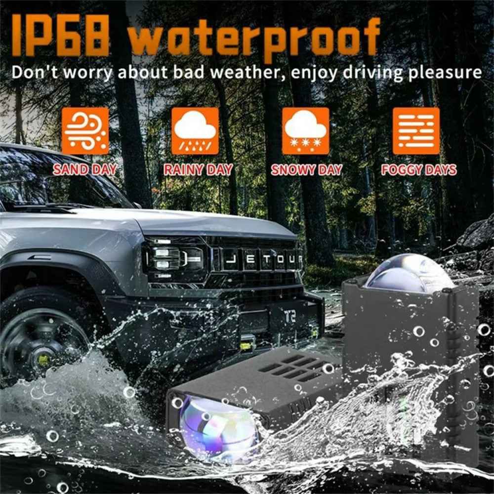 V82 1Pc High Low Beam Motorcycle LED Headlight with Cooling Fan IP68 Waterproof Car Auxiliary Lamp