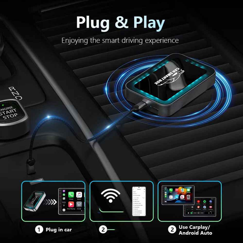 2 in 1 AI Box CarPlay Android Auto Wireless Car Upgrade Adapter Support Navigation Music HD Mirroring