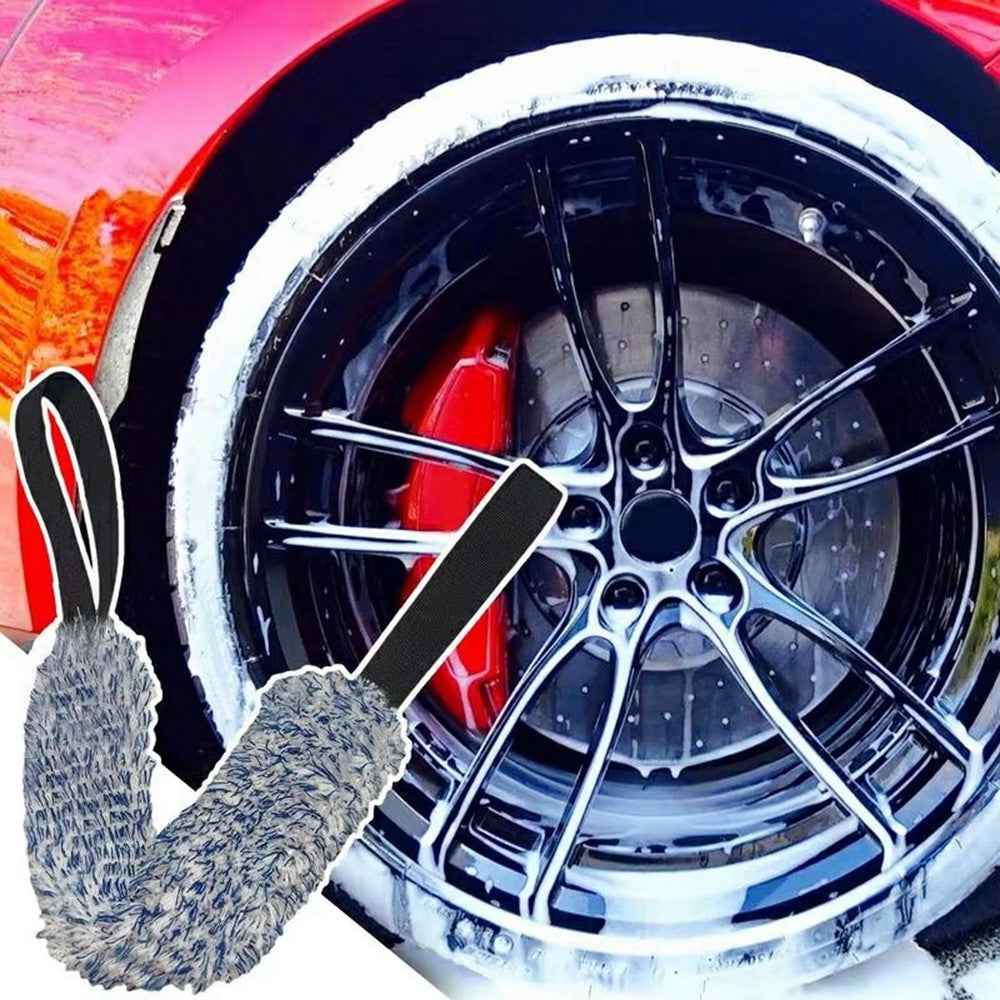Car Wheel Wash Towel Automotive Tire Wiping Towel Wheel Hub Cleaning Rag Long Strap Tires Detailing Towel - Black