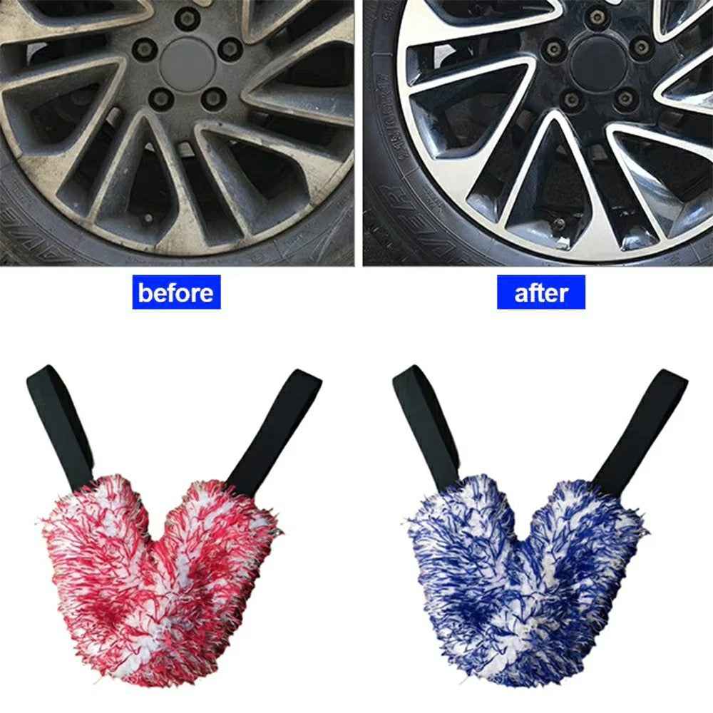 Car Wheel Wash Towel Automotive Tire Wiping Towel Wheel Hub Cleaning Rag Long Strap Tires Detailing Towel - Black