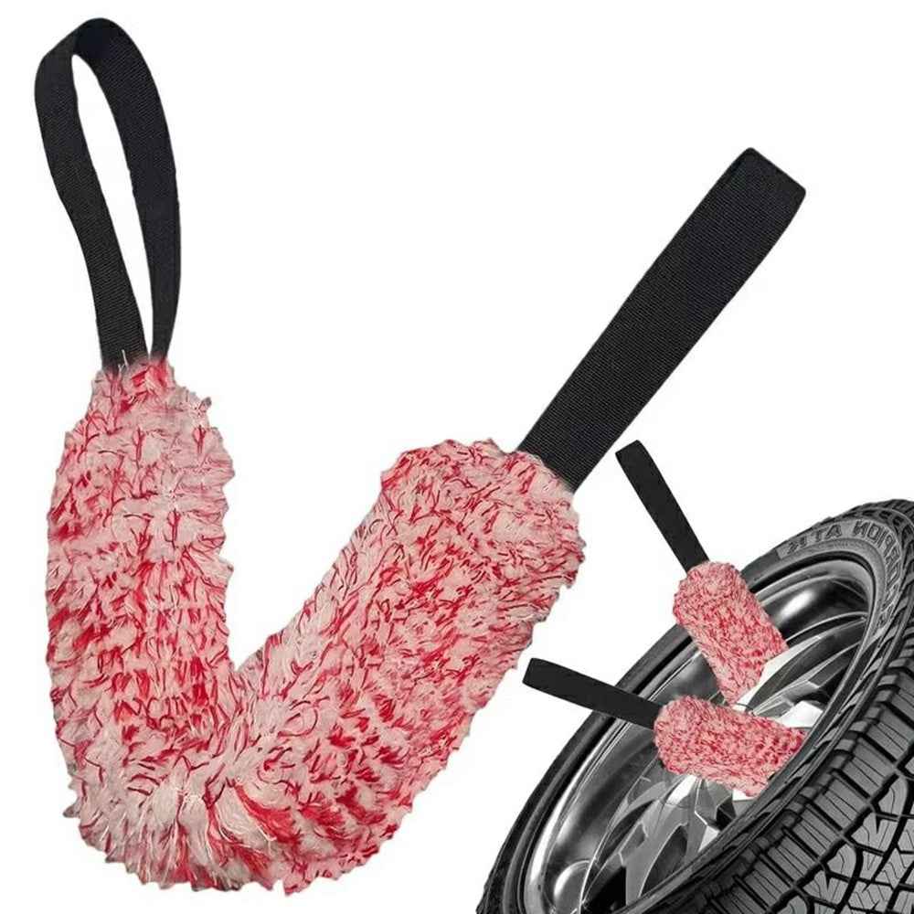 Car Wheel Wash Towel Automotive Tire Wiping Towel Wheel Hub Cleaning Rag Long Strap Tires Detailing Towel - Black