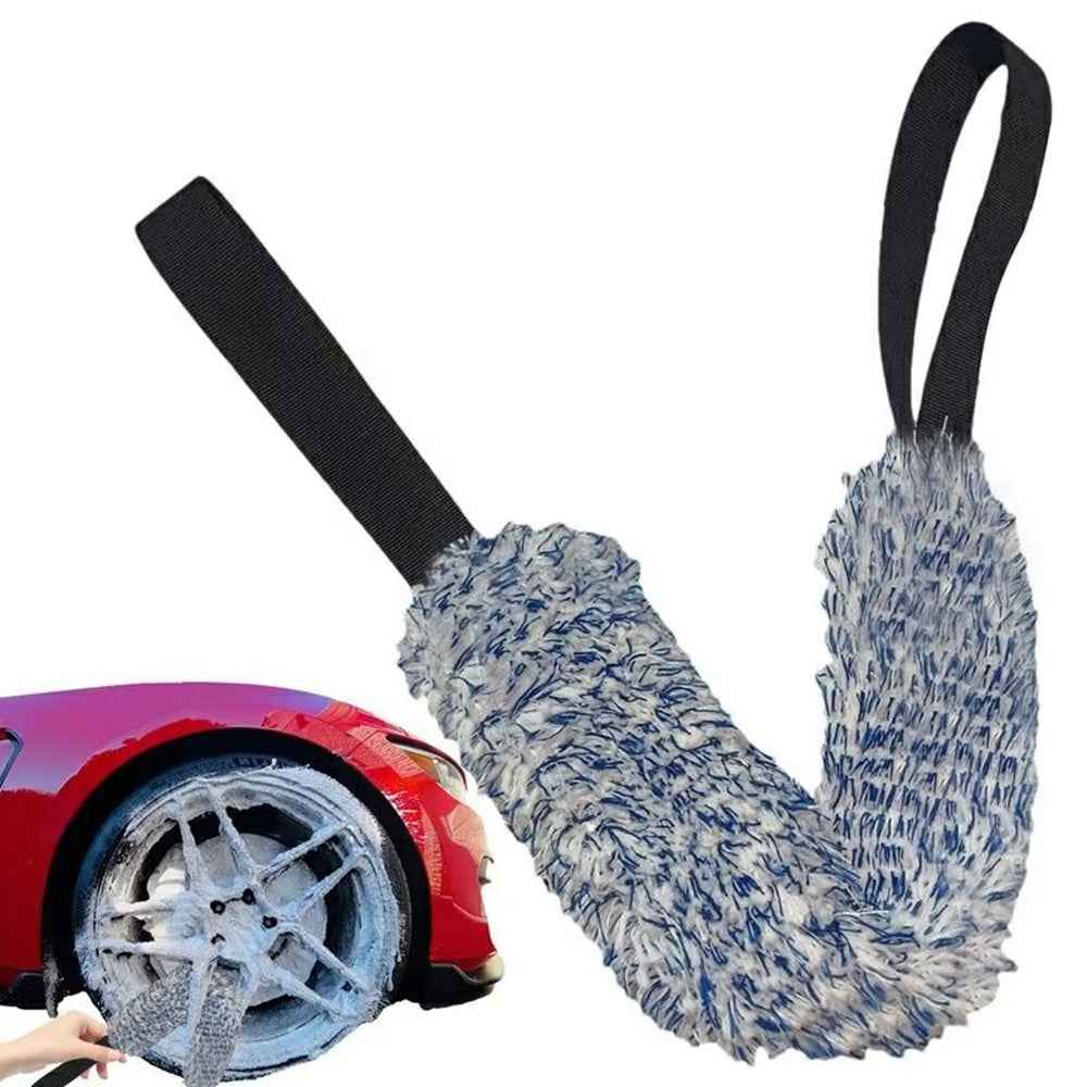 Car Wheel Wash Towel Automotive Tire Wiping Towel Wheel Hub Cleaning Rag Long Strap Tires Detailing Towel - Green