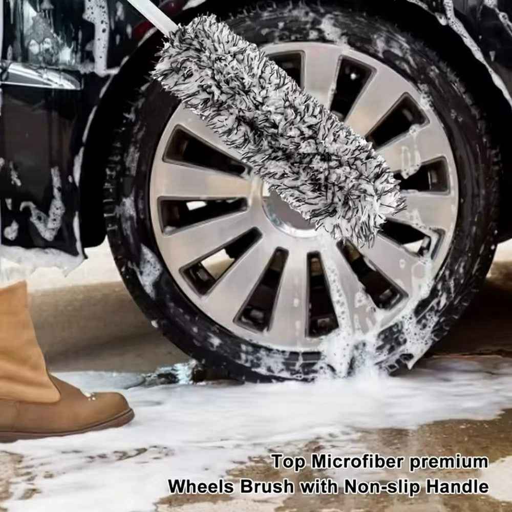 Wheel Rim Cleaning Brush Automobile Tire Hub Ultra-fine Microfiber Cleaner Tool with Spacer Plate - Black White