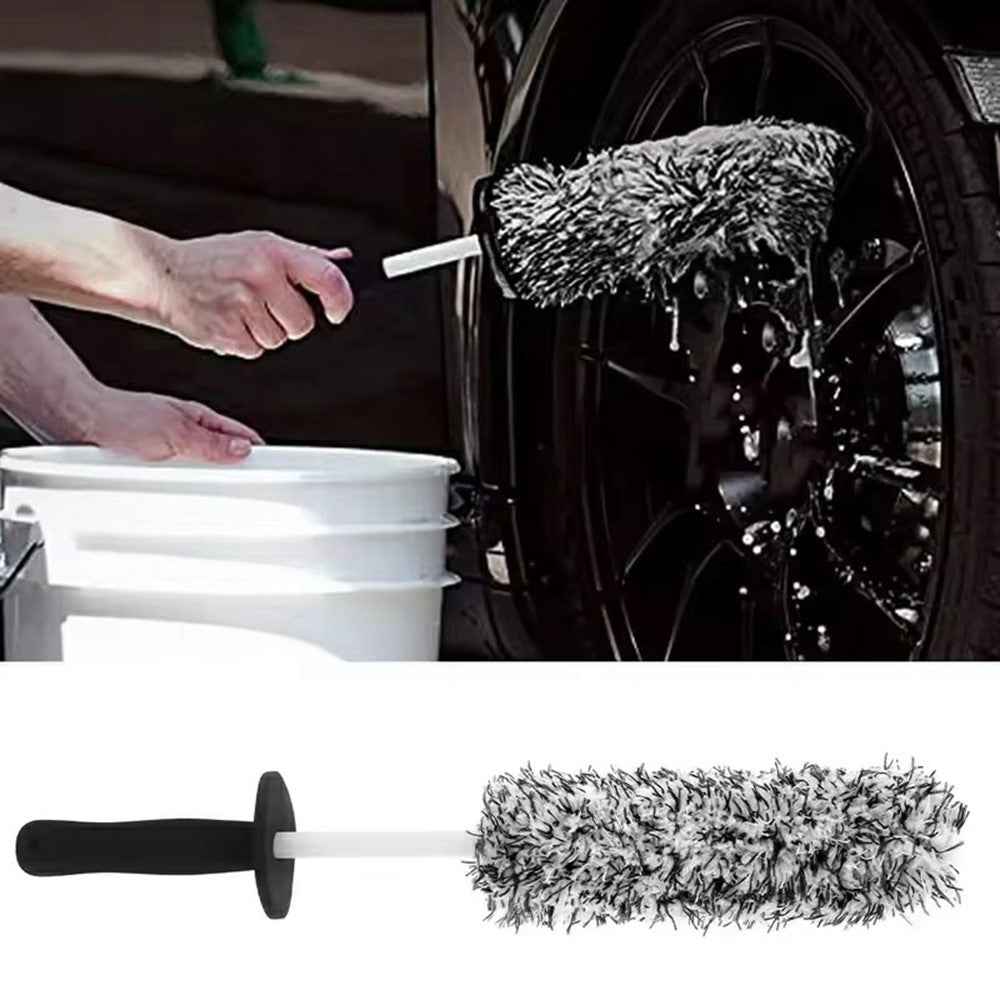 Wheel Rim Cleaning Brush Automobile Tire Hub Ultra-fine Microfiber Cleaner Tool with Spacer Plate - Black White
