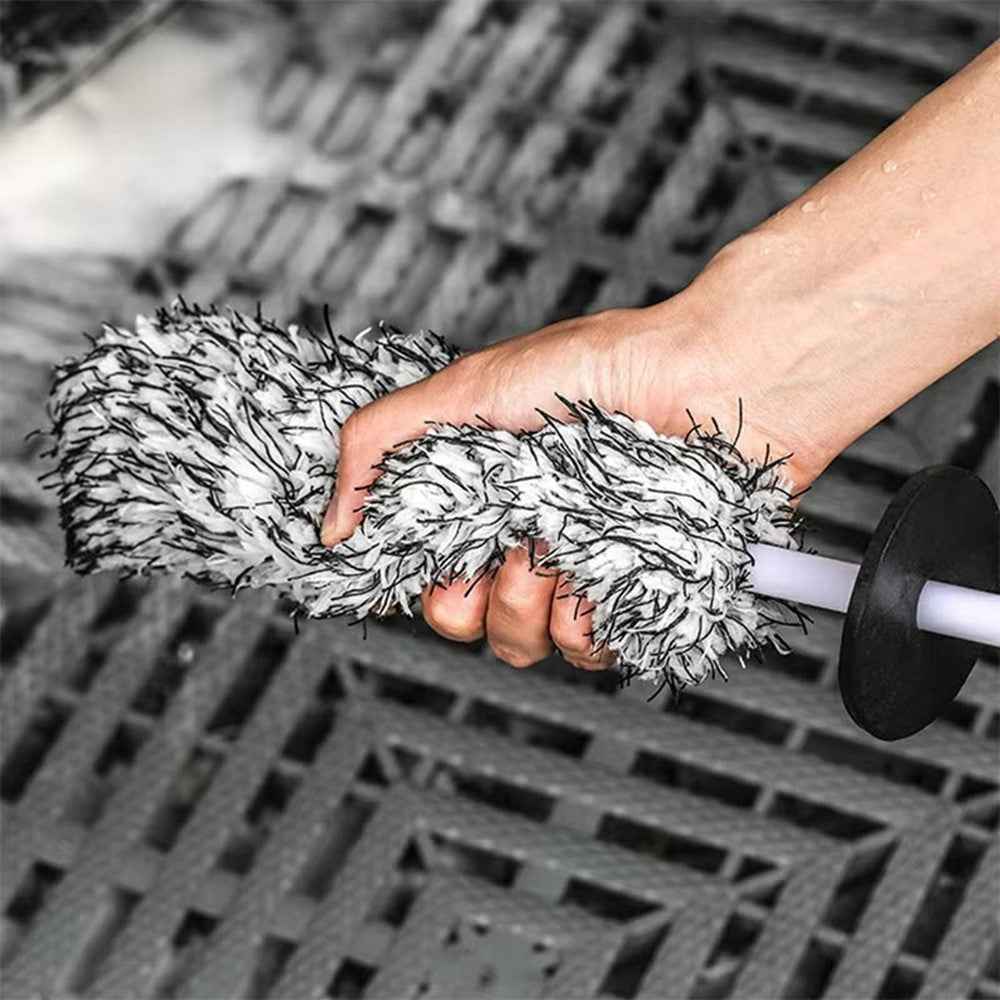 Wheel Rim Cleaning Brush Automobile Tire Hub Ultra-fine Microfiber Cleaner Tool with Spacer Plate - Black White
