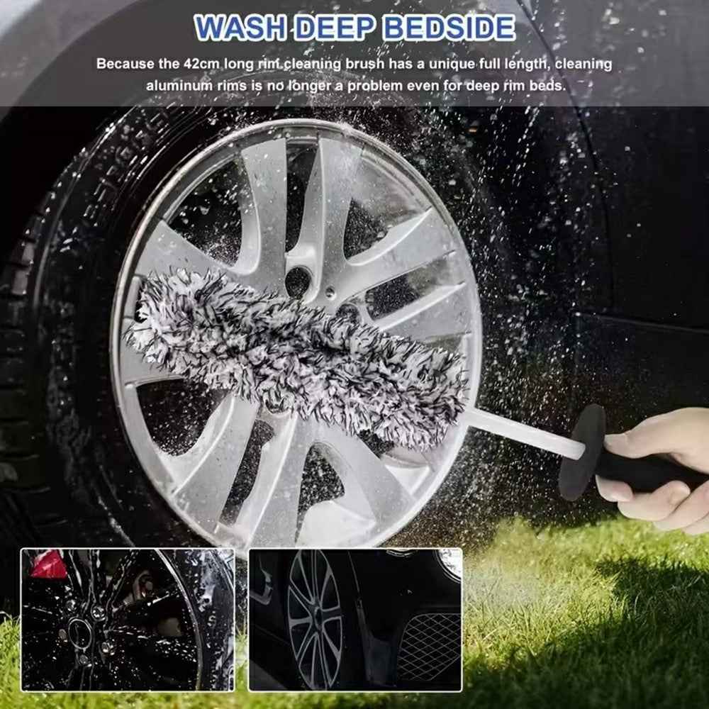 Wheel Rim Cleaning Brush Automobile Tire Hub Ultra-fine Microfiber Cleaner Tool with Spacer Plate - Black White