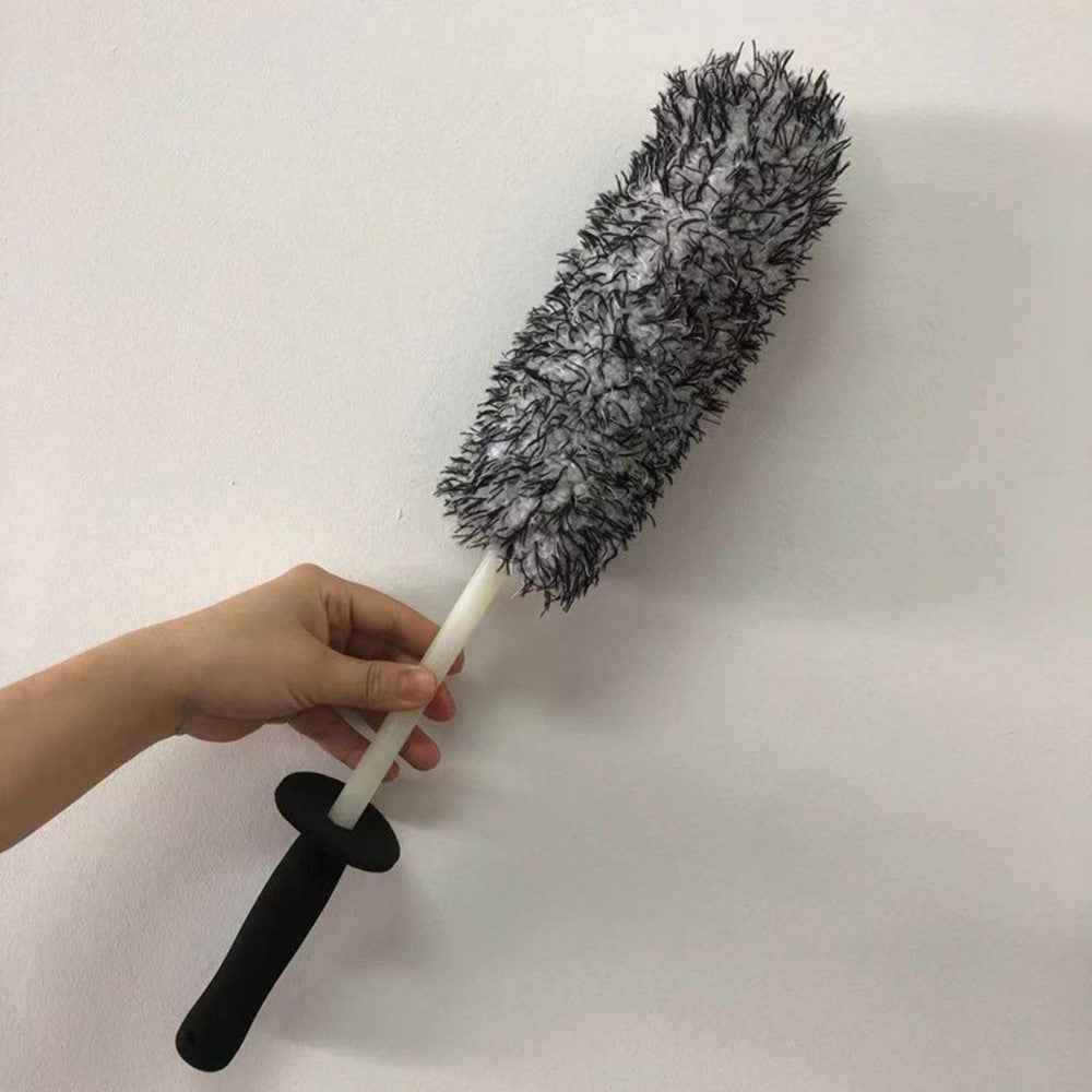 Wheel Rim Cleaning Brush Automobile Tire Hub Ultra-fine Microfiber Cleaner Tool with Spacer Plate - Black White