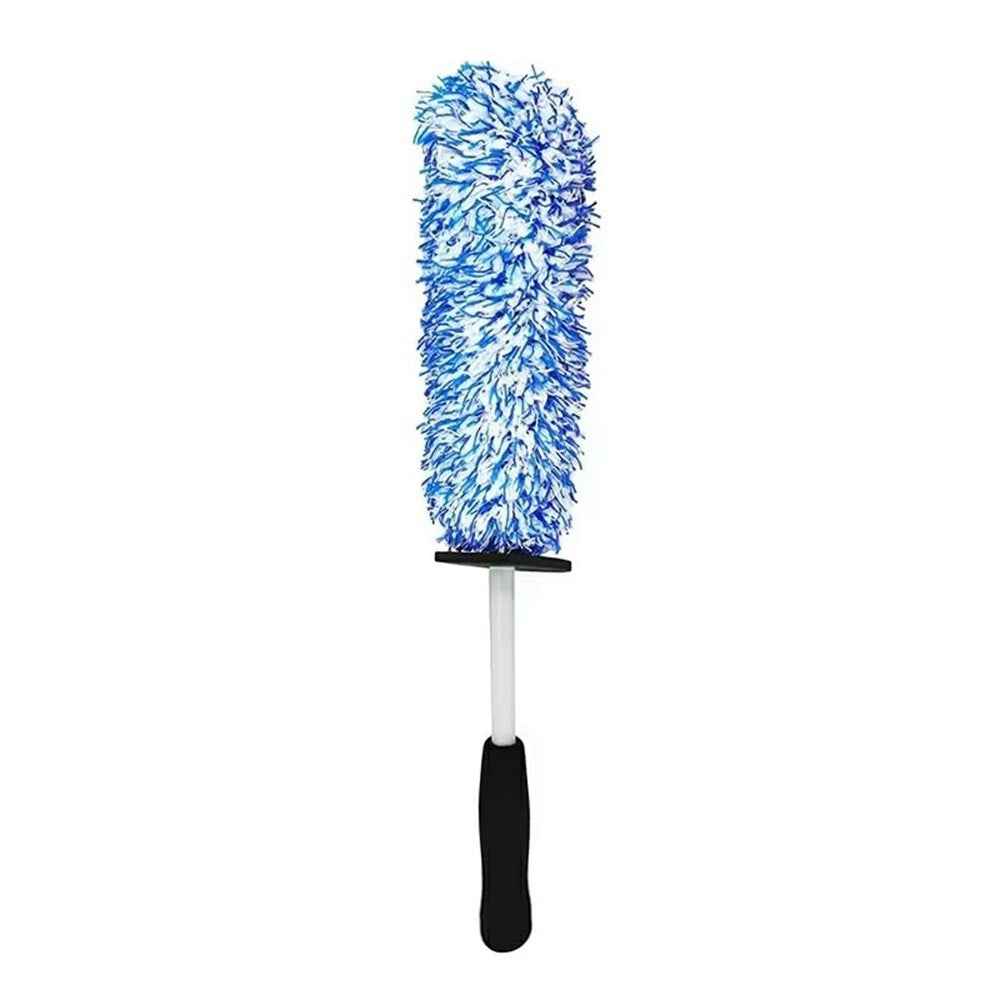 Wheel Rim Cleaning Brush Automobile Tire Hub Ultra-fine Microfiber Cleaner Tool with Spacer Plate - Blue White