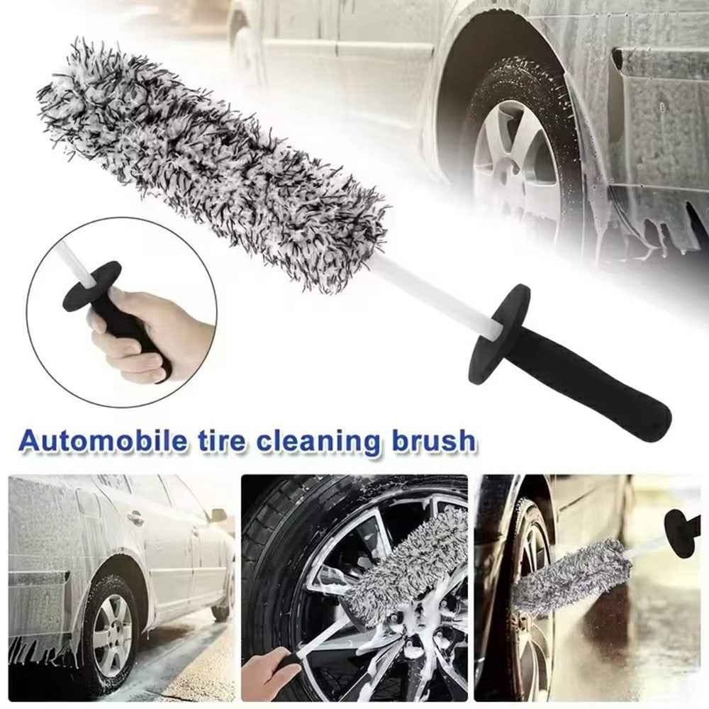 Wheel Rim Cleaning Brush Automobile Tire Hub Ultra-fine Microfiber Cleaner Tool with Spacer Plate - Blue White