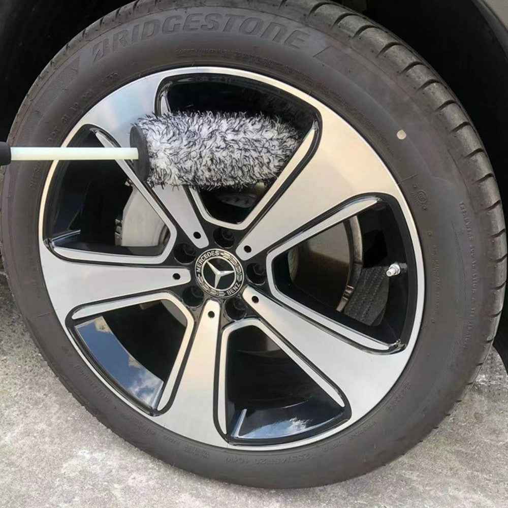 Wheel Rim Cleaning Brush Automobile Tire Hub Ultra-fine Microfiber Cleaner Tool with Spacer Plate - Blue White