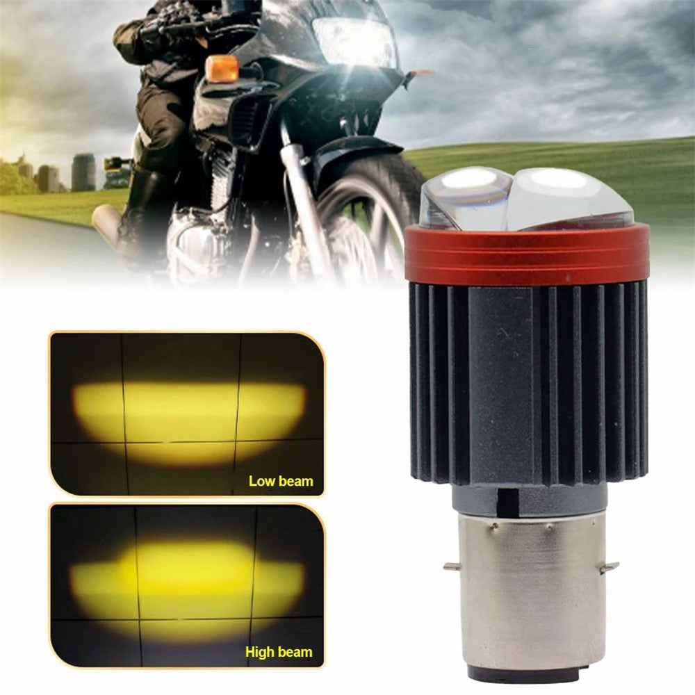 Motorcycle Dual Lens Projector LED Headlight High Low Beam Waterproof Electric Vehicle Front Lamp - Yellow Light