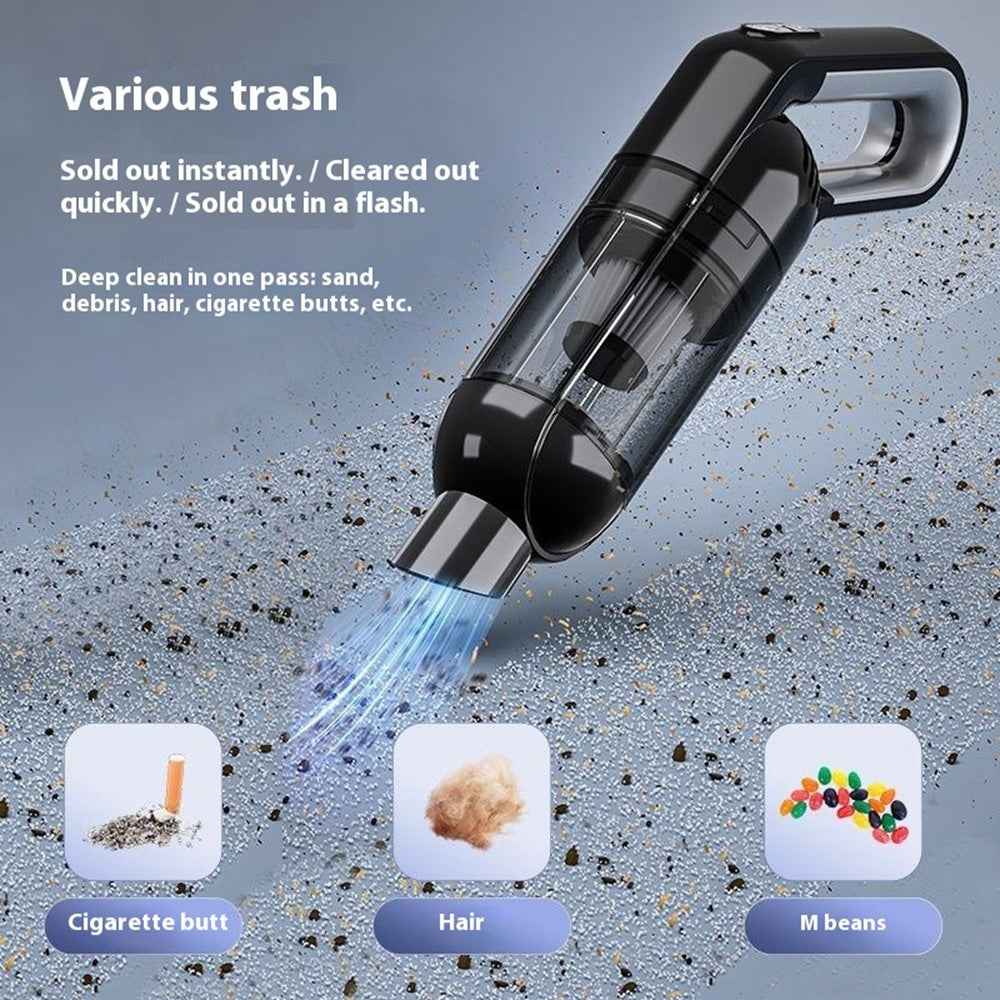 Handheld Car Vacuum Cleaner 8kPa Powerful Suction Low Noise Cordless Dust Blower with LED Light - Black