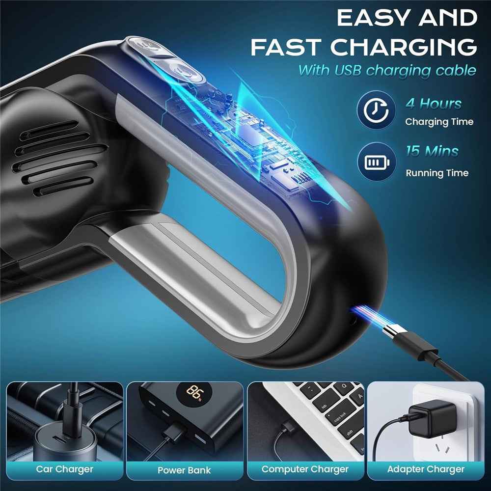 Handheld Car Vacuum Cleaner 8kPa Powerful Suction Low Noise Cordless Dust Blower with LED Light - Black