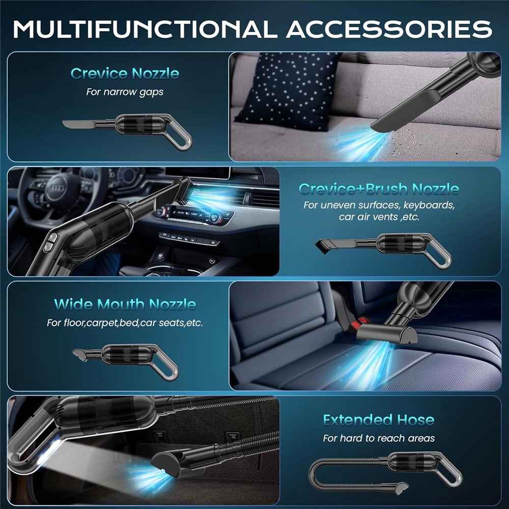 Handheld Car Vacuum Cleaner 8kPa Powerful Suction Low Noise Cordless Dust Blower with LED Light - Black