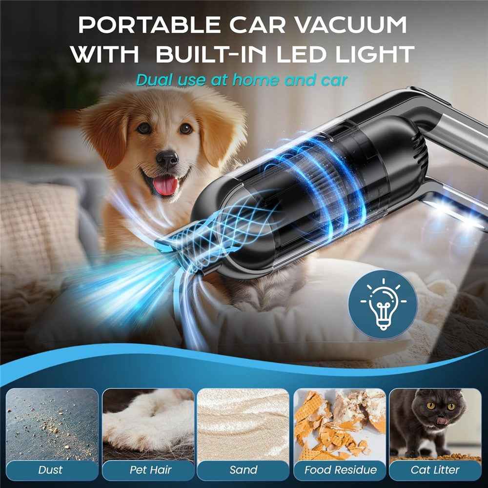 Handheld Car Vacuum Cleaner 8kPa Powerful Suction Low Noise Cordless Dust Blower with LED Light - Black