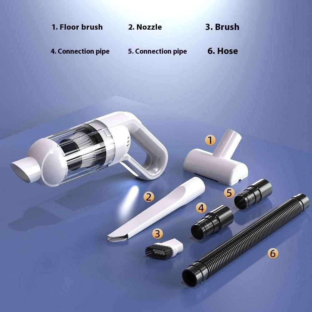 Handheld Car Vacuum Cleaner 8kPa Powerful Suction Low Noise Cordless Dust Blower with LED Light - White