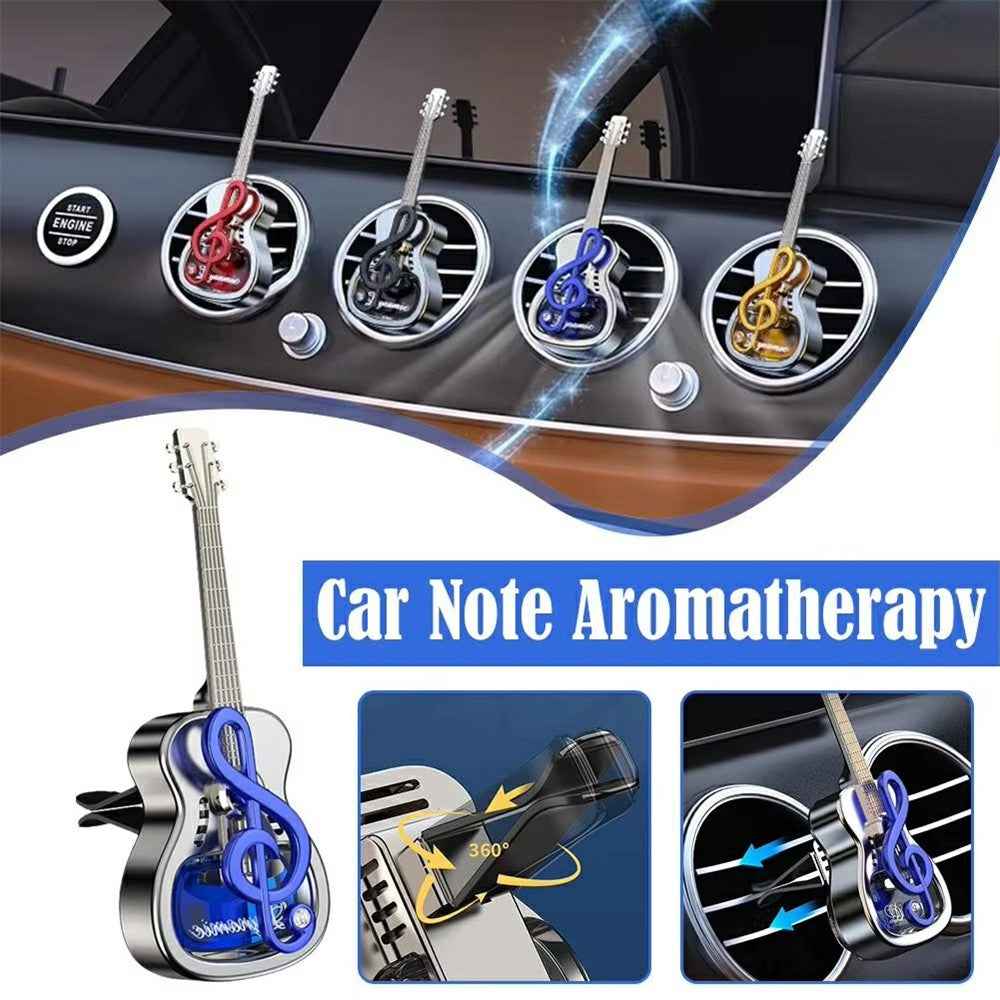 Guitar Shape Car Vent Clip Air Freshener Diffuser Aromatherapy Fragrance for Vehicle AC Outlet Decorative Ornament - Black+Gardenia
