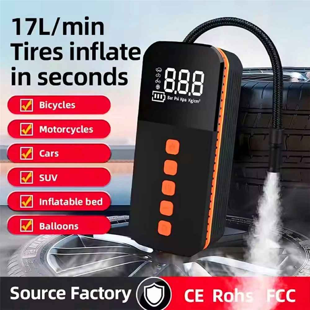 Portable Car Tire Inflator Digital Display Multifunction Wireless Electric Air Pump with LED Light