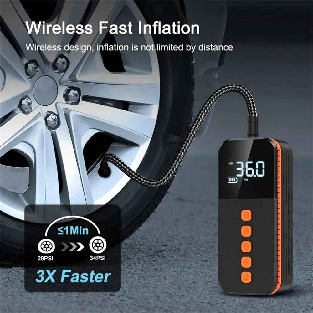 Portable Car Tire Inflator Digital Display Multifunction Wireless Electric Air Pump with LED Light